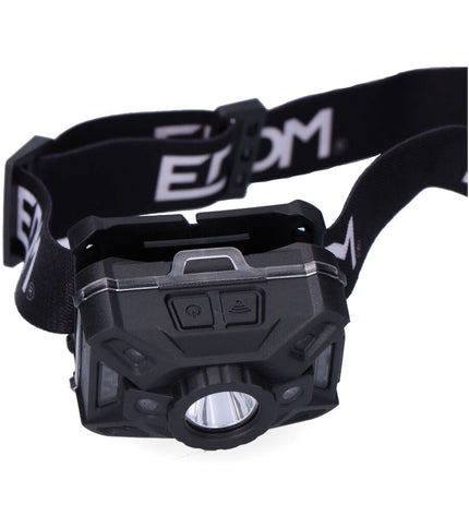 Set of three EDM LED headlamps with COB 5W, 200 lumens, light sensor, and 7 functions for outdoor camping and hiking.