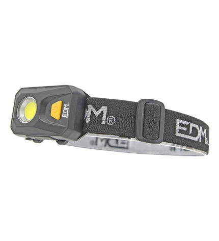EDM Sport en outdoor LED hoofdlamp, 3W, 250 Lm, voor kamperen en wandelen, zichtbaar met verstelbare band en lichtbron.