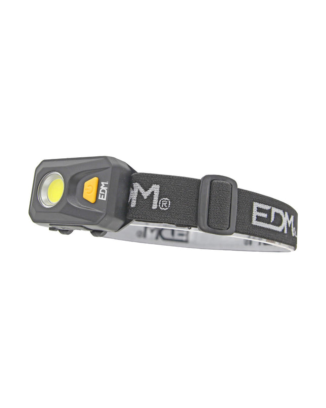 EDM Sport en outdoor LED hoofdlamp, 3W, 250 Lm, voor kamperen en wandelen, zichtbaar met verstelbare band en lichtbron.