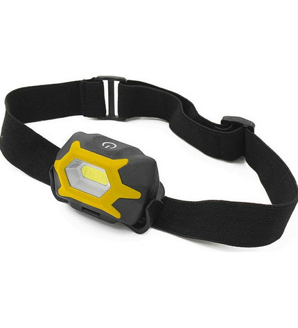 EDM 36385 XL yellow and black LED headlamp for outdoor activities, showing the 1W light and adjustable strap.