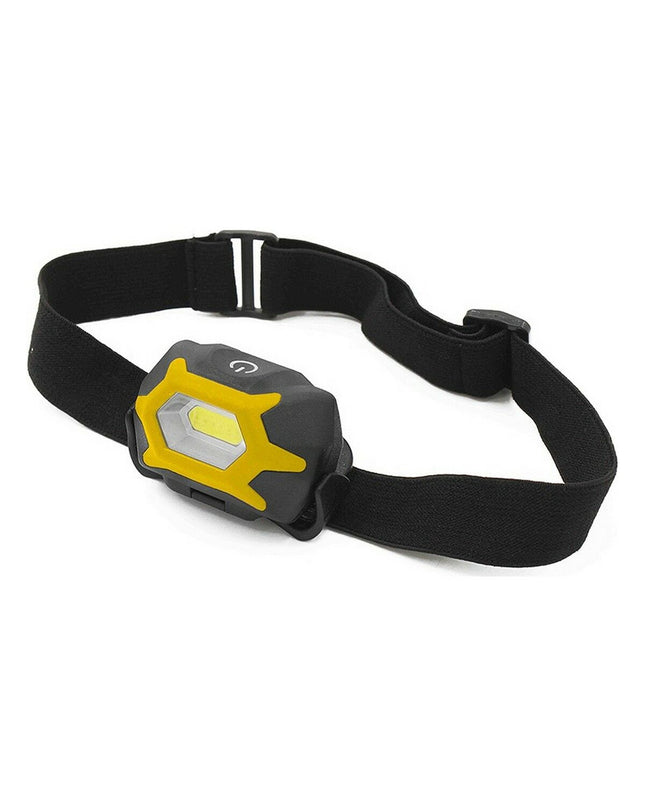 EDM 36385 XL yellow and black LED headlamp for outdoor activities, showing the 1W light and adjustable strap.