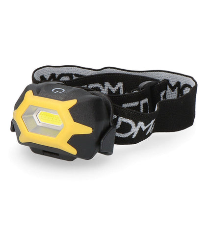 Yellow and black LED headlamp for outdoor activities, EDM 36385 XL with 1W LED, 120 lumens, suitable for camping and hiking.