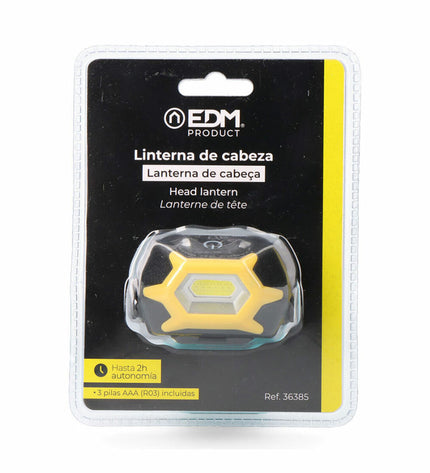 Yellow and black LED headlamp for outdoor activities, 1W with 120 lumens, ideal for camping and hiking by EDM Product.