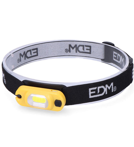 EDM Sport en outdoor LED headlamp in zwart en geel, 1W COB light, 100 lumens, ideal for camping and outdoor activities
