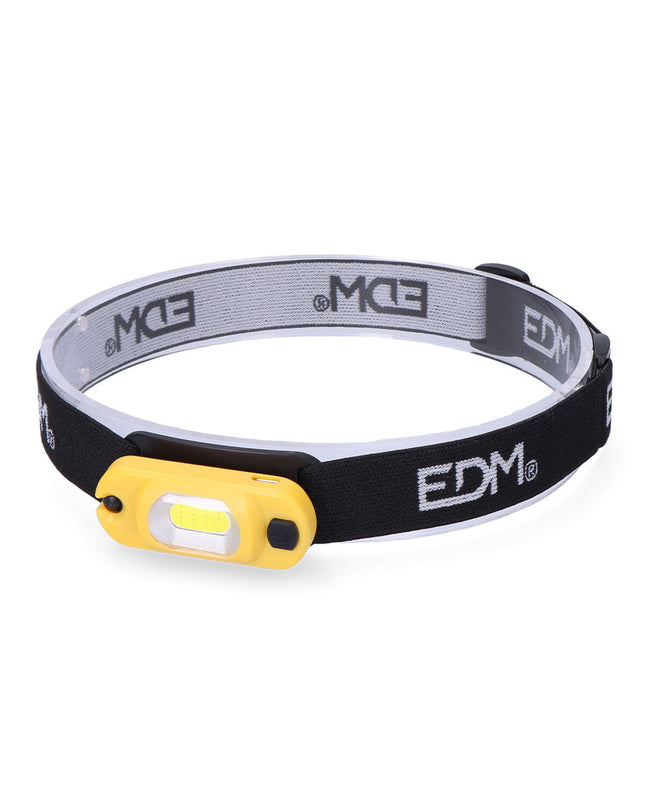 EDM Sport en outdoor LED headlamp in zwart en geel, 1W COB light, 100 lumens, ideal for camping and outdoor activities