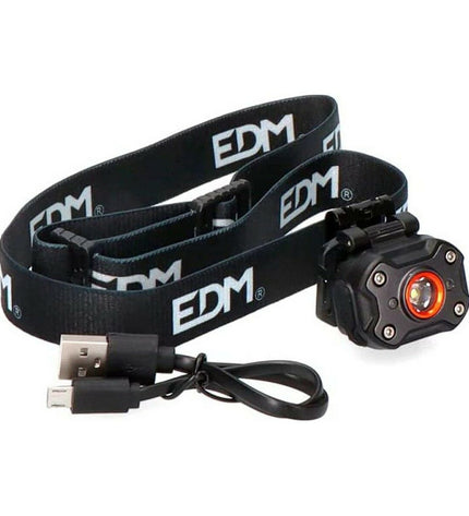 Black LED headlamp for outdoor activities, 8W, 400 lumens, suitable for camping and hiking by EDM Product.