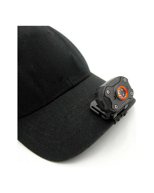 EDM sport headlamp in black with 8W LED, 400 lumens, suitable for camping and outdoor activities, worn on the head.