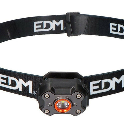 Black EDM LED headlamp with 8W power and 400 lumens, suitable for outdoor activities like camping and hiking.
