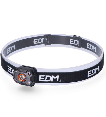 EDM Sport en outdoor black LED headlamp with 8W, 400 lumens, suitable for camping and hiking activities.