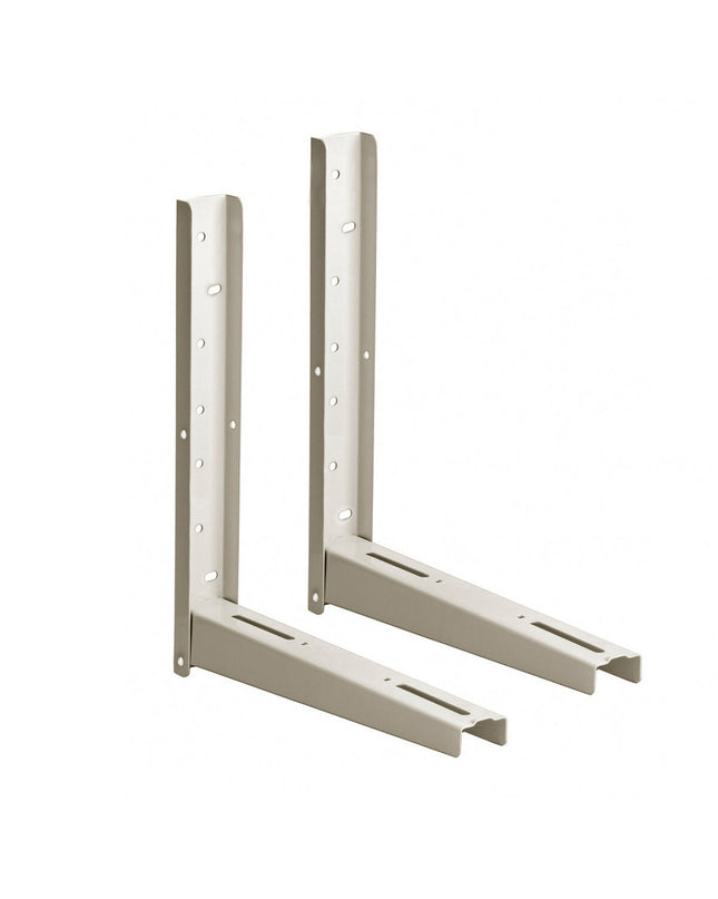 White outdoor air conditioner unit holder for EDM portable air conditioners, designed for secure outdoor installation.