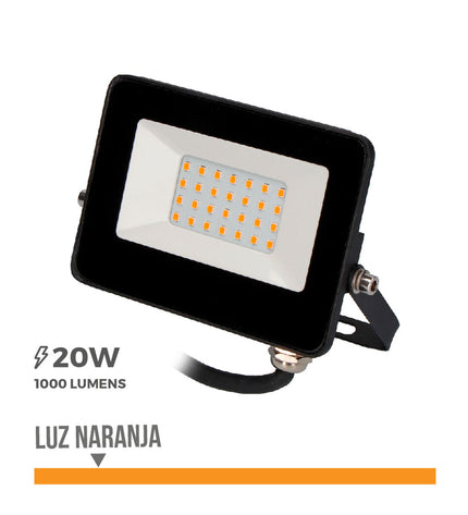 Black and orange EDM Bouwlamp EDM 70317 outdoor garden floodlight with 20W bulb and 1000 lumens illumination.