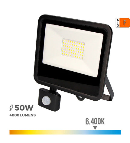 Black EDM Bouwlamp EDM 70357 outdoor garden floodlight with 50W, 6400K for exterior decorative lighting.
