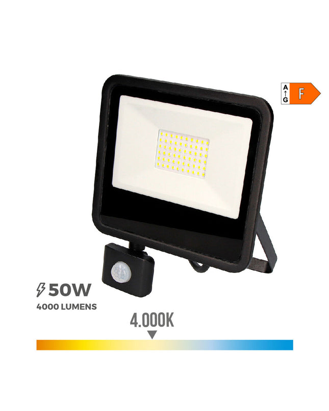 Outdoor black EDM Bouwlamp EDM 70358 F 50W garden spotlight with 4000K warm white light, designed for exterior decoration.