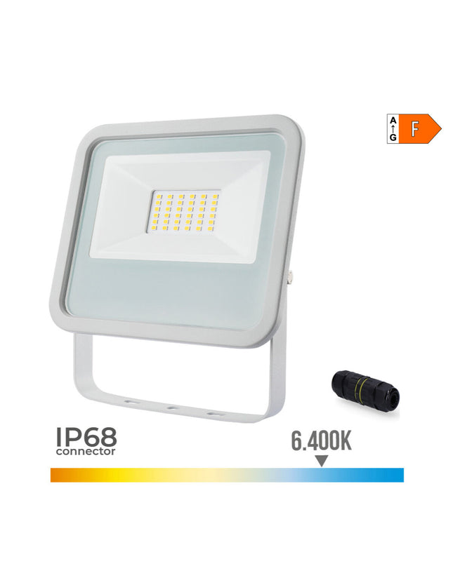 Outdoor garden floodlight EDM 70374 in white, 30W, 2100 lumens, 6400K color temperature, for exterior decorative lighting.