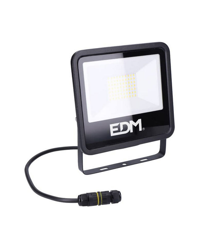 LED spotlight EDM 70403 in black, 50W outdoor garden decor light with 4000 lumens and 6400K color temperature.
