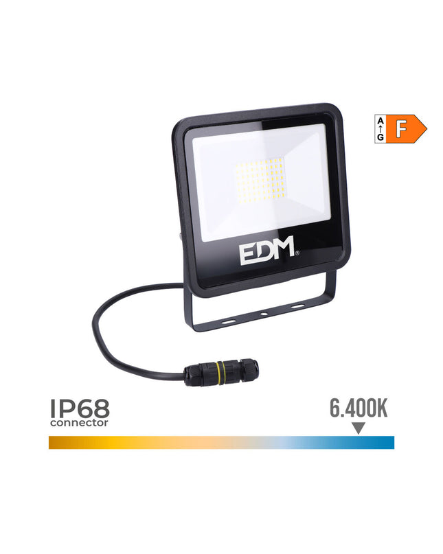 LED spotlight EDM 70403 Zwart F 50W outdoor garden decoration with 4000 lumens and 6400K color temperature.