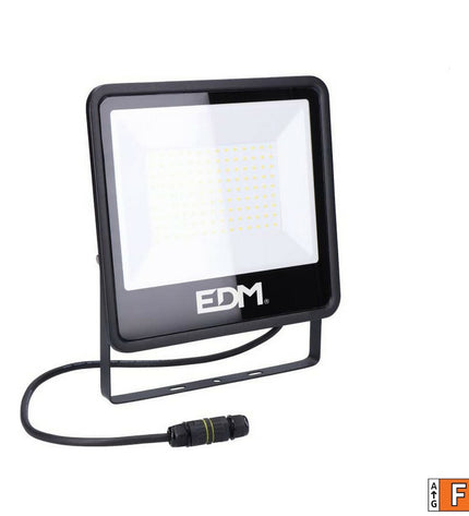 Black EDM Bouwlamp EDM 70404 Zwart F 100 W outdoor garden decorative light with 6400K color temperature, suitable for outdoor lighting.