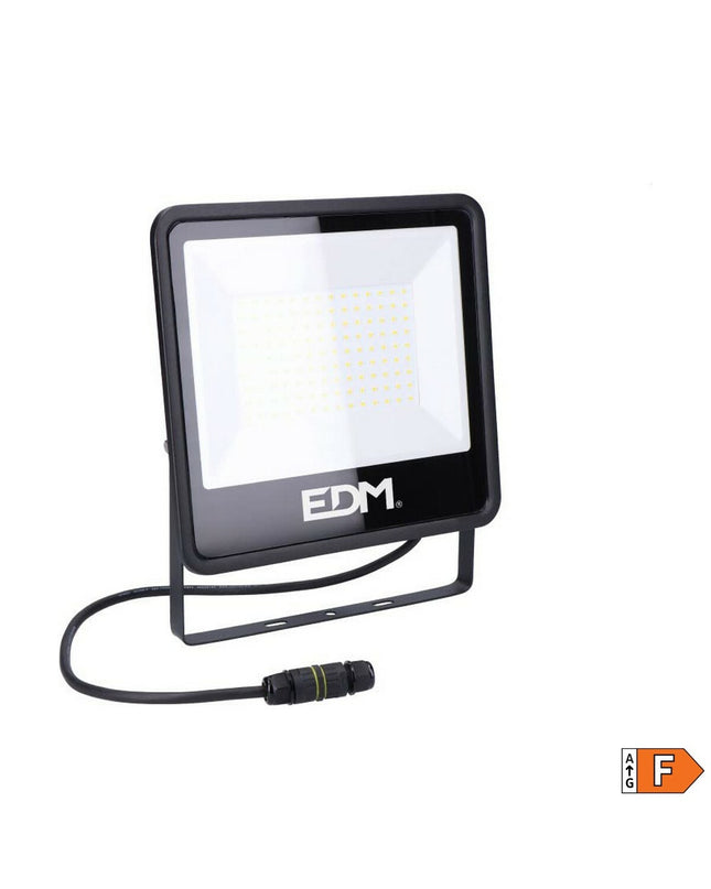 Black EDM Bouwlamp EDM 70404 Zwart F 100 W outdoor garden decorative light with 6400K color temperature, suitable for outdoor lighting.