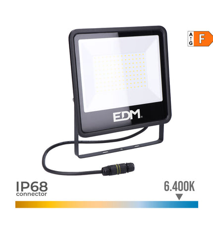 Black EDM Bouwlamp EDM 70404 Black Series outdoor garden spotlight with 100W F 6400K for exterior decoration.