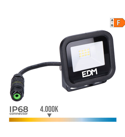 EDM Bouwlamp EDM 70405 Zwart F 10W outdoor garden decorative light with 800 lumens at 4000K in black finish