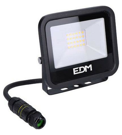 Black EDM Bouwlamp EDM 70406 outdoor garden floodlight with 20W LED, 4000K, designed for outdoor decoration and illumination.
