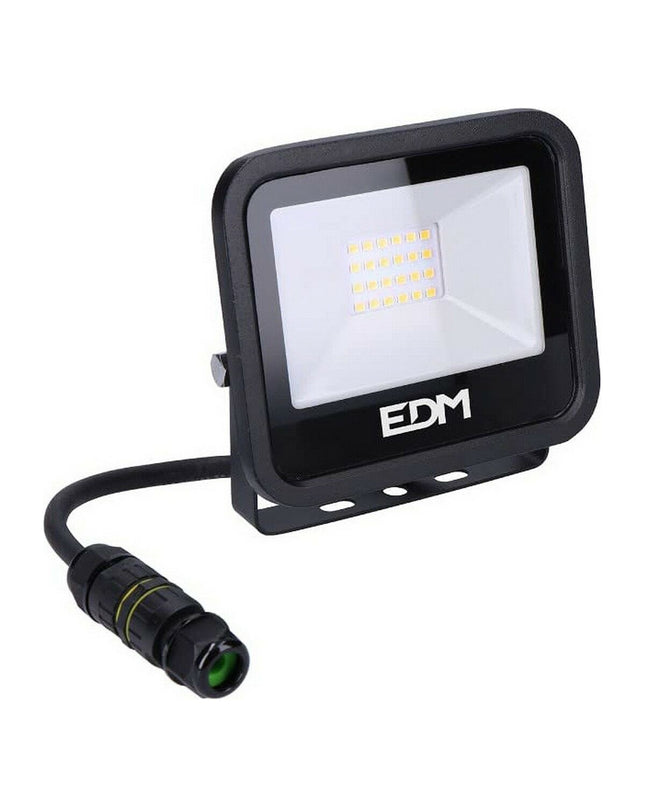 Black EDM Bouwlamp EDM 70406 outdoor garden floodlight with 20W LED, 4000K, designed for outdoor decoration and illumination.