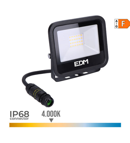 EDM Bouwlamp EDM 70406 Zwart F 20 W outdoor garden decorative light with 4000K cool white LED illumination