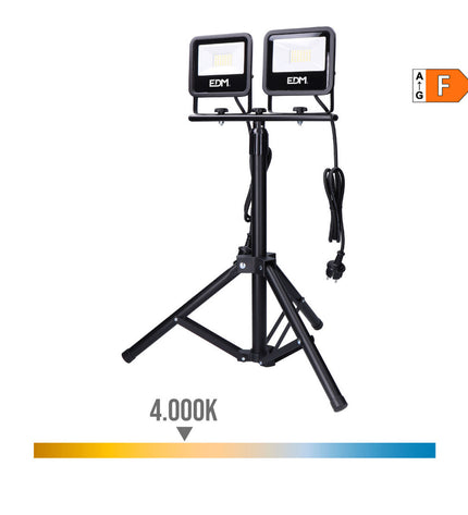 Black EDM Bouwlamp EDM 70415 Zwart F 30W outdoor garden decorative lighting with 4000K warm white light.