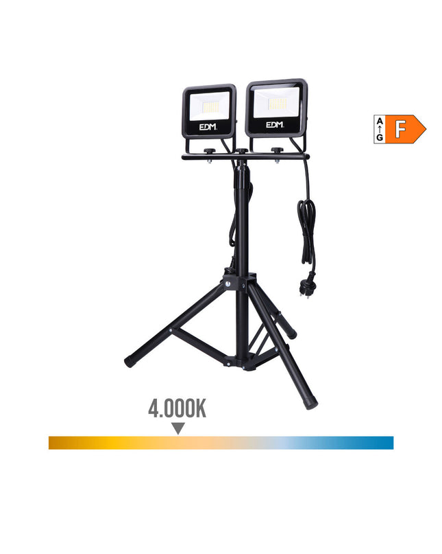 Black EDM Bouwlamp EDM 70415 Zwart F 30W outdoor garden decorative lighting with 4000K warm white light.