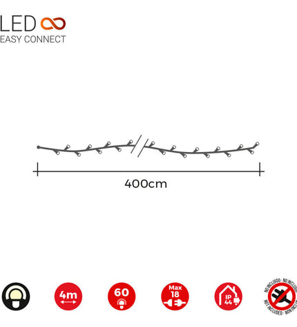 4-meter white LED light garland for outdoor garden decoration by EDM Product, with bright LED bulbs on a flexible wire.