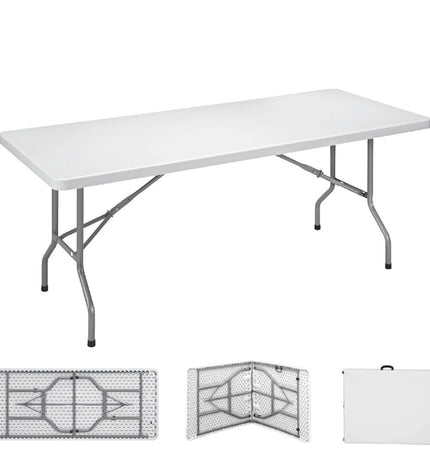 EDM Sport en outdoor Vouwtafel EDM 75130 Wit set up for camping, showing its compact, foldable design on a picnic table.