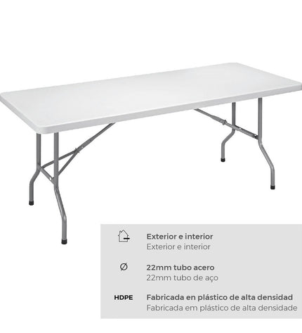EDM Vouwtafel EDM 75130 in wit, lightweight and portable for camping and outdoor activities, with a sturdy surface and compact design.