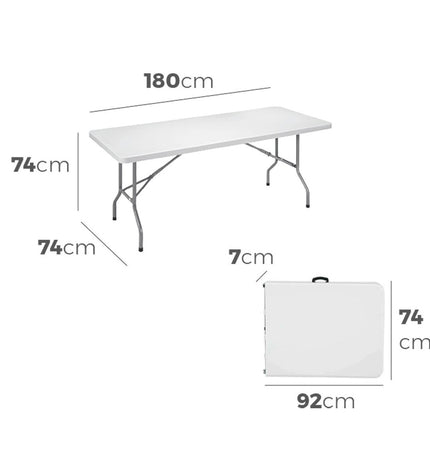 EDM Vouwtafel 75130 in wit, portable outdoor camping table for sport and outdoor activities, set up on a grassy area