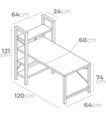 Black wooden and metal bureau desk with plank design, measuring 121x120x64 cm, by EDM Product, suitable for home and kitchen use