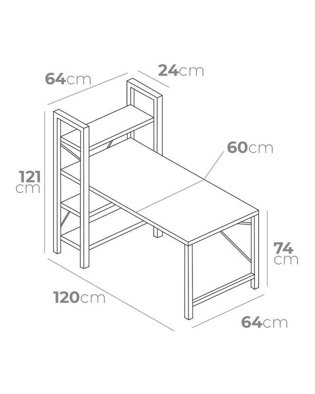 Black wooden and metal bureau desk with plank design, measuring 121x120x64 cm, by EDM Product, suitable for home and kitchen use