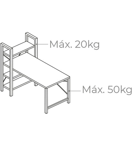 EDM Product bureau met plank in zwart hout en metaal, 121x120x64 cm, geschikt voor huis en koken, modern meubelstuk