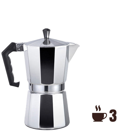 Aluminium Italiaanse koffiepot EDM met 3 kopjes, huis en koken koffie en thee, traditionele espresso maker.