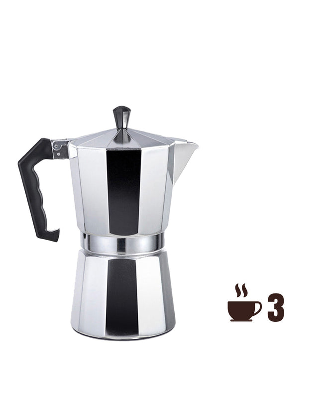 Aluminium Italiaanse koffiepot EDM met 3 kopjes, huis en koken koffie en thee, traditionele espresso maker.