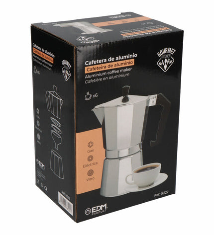Aluminium Italiaanse koffiepot EDM met 6 kopjes, geschikt voor huis en koken, voor het maken van traditionele espresso.