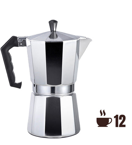 EDM aluminium Italiaanse koffiepot with 12 cups, ideal for brewing traditional espresso-style coffee in the kitchen.