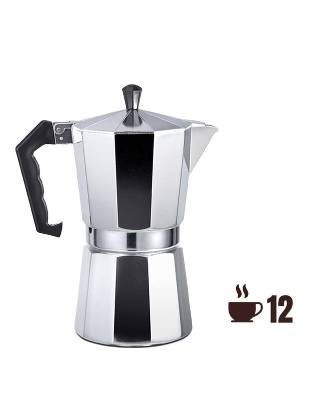 EDM aluminium Italiaanse koffiepot with 12 cups, ideal for brewing traditional espresso-style coffee in the kitchen.
