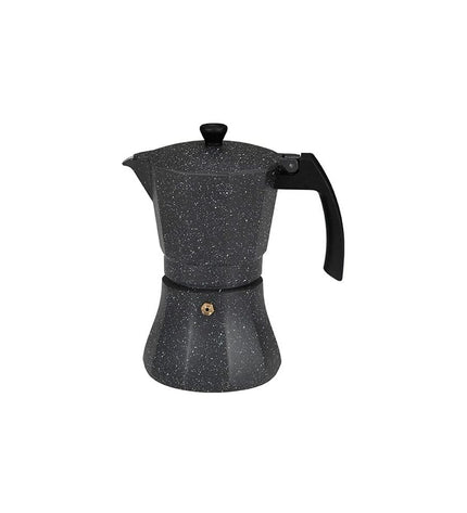 EDM Italiaanse koffiepot in zwart aluminium met 6 kopjes, geschikt voor inductiekookplaten, ideaal voor huis en koken.