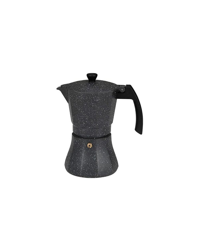EDM Italiaanse koffiepot in zwart aluminium met 6 kopjes, geschikt voor inductiekookplaten, ideaal voor huis en koken.