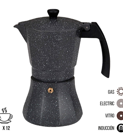 EDM zwarte aluminium Italiaanse koffiepot met 12 koppen, geschikt voor inductiekoken, voor huis en keuken, koffie en thee brewing