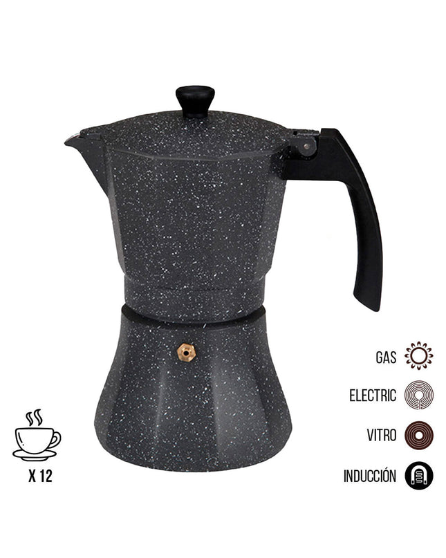 EDM zwarte aluminium Italiaanse koffiepot met 12 koppen, geschikt voor inductiekoken, voor huis en keuken, koffie en thee brewing