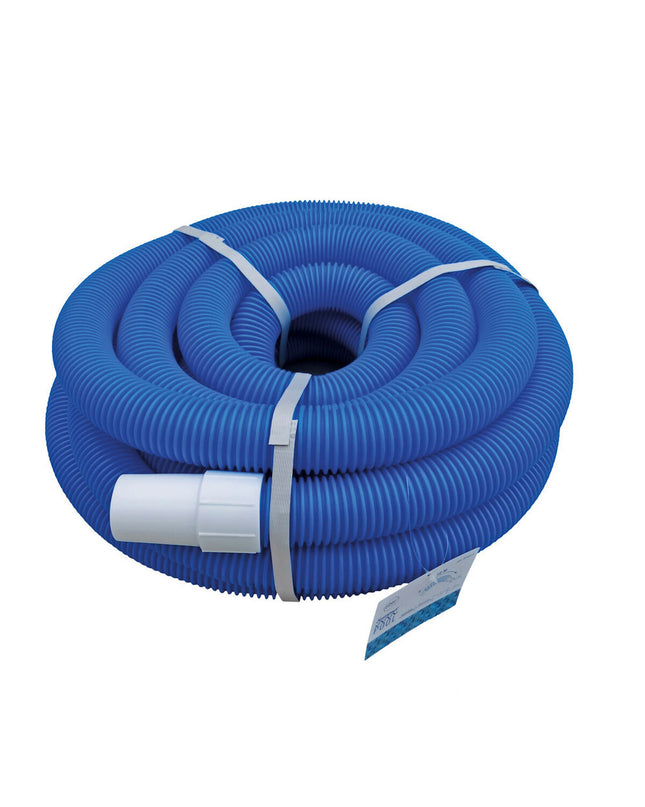 Blue EDM 15-meter garden hose with 3.8 cm diameter, suitable for pools, jacuzzis, and gardening use.
