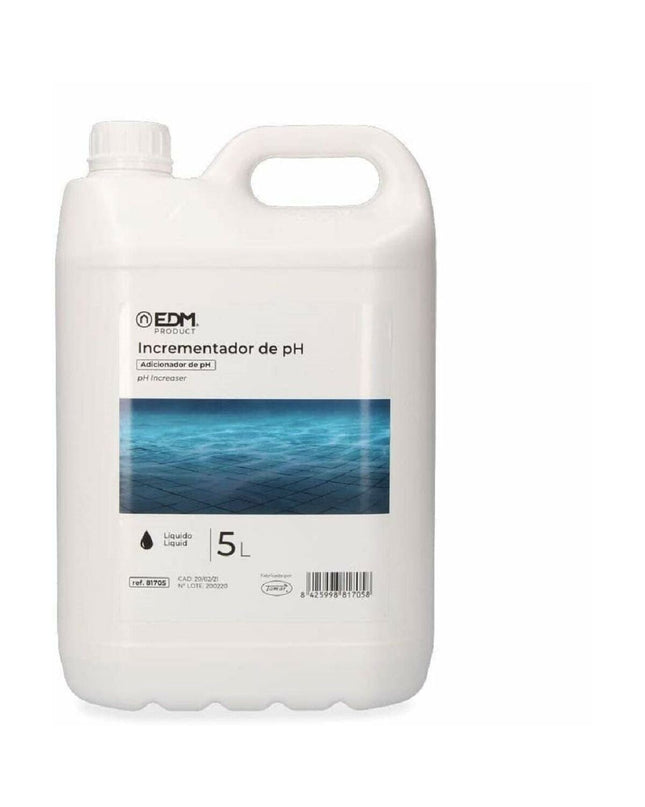 EDM PH-regelaar EDM 81705 for pools and jacuzzis, showing the device with digital controls and 5-liter liquid container.