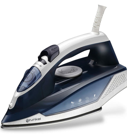 Grunkel PL-22NS steam iron with 2200W power, shown with its sleek design and control dial for effective home ironing.