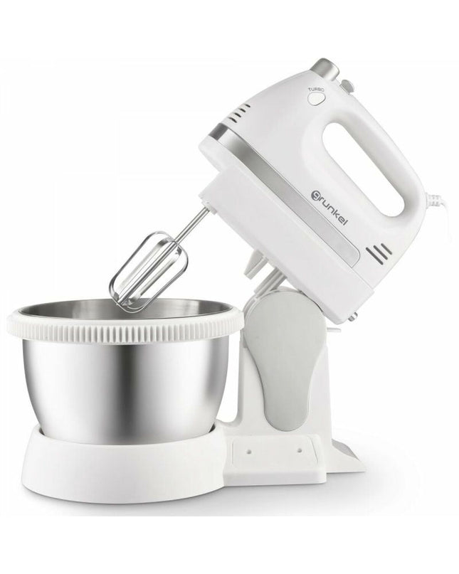 Grunkel 1L and 2L white mixer-kneader with mixing bowl, ideal for home cooking and baking.