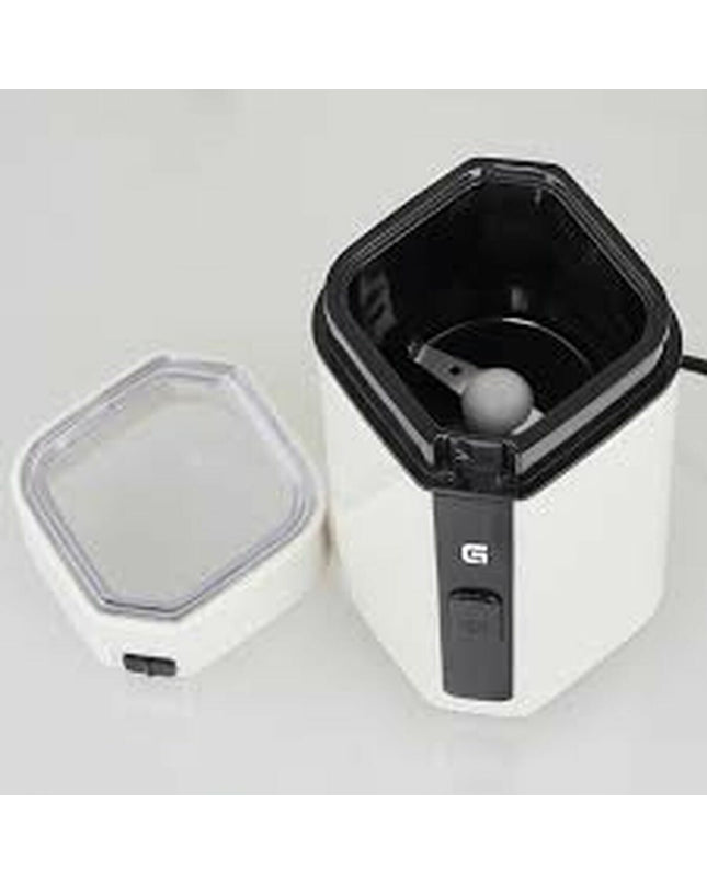 Grunkel MO-150BL electric coffee grinder in white with 150W power and 50g capacity, suitable for home brewing and kitchen use.